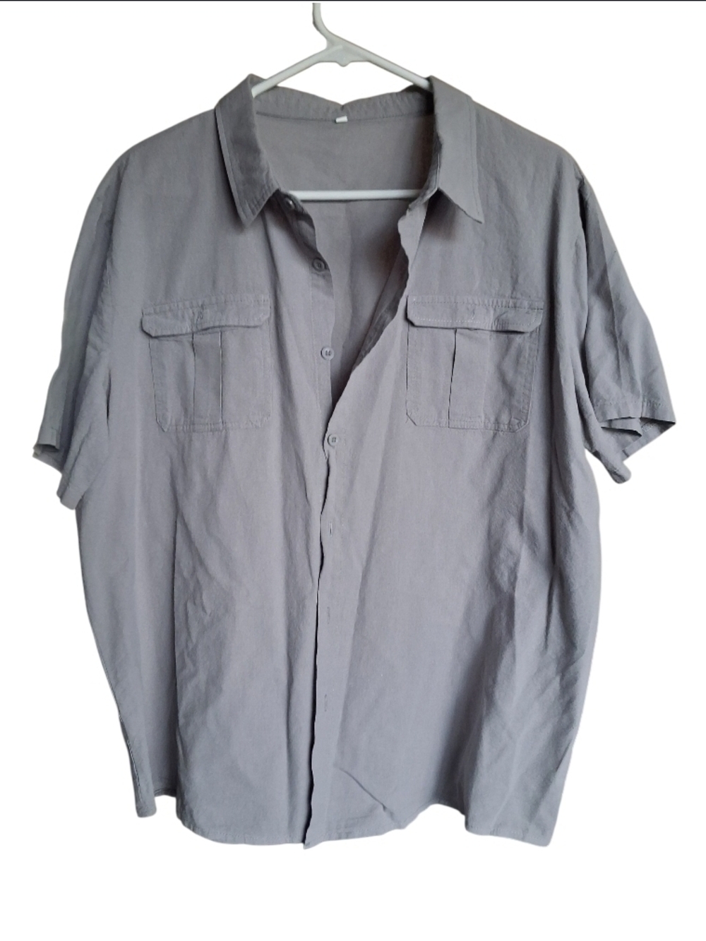 Men's Casual Short-Sleeve Utility Button-Up Shirt in Light Gray - Size XL